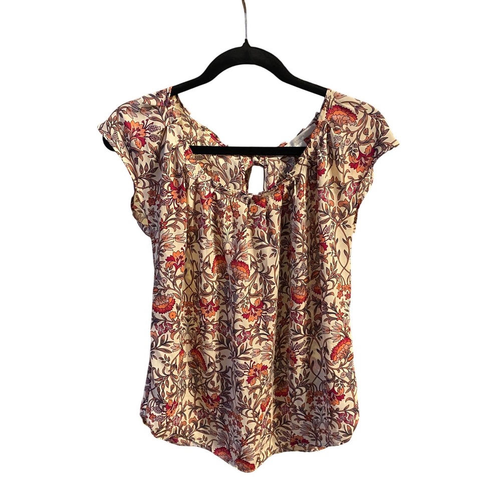 Lauren Conrad Floral Pink Short Sleeve Blouse Small Cottage Dainty Preppy Boho